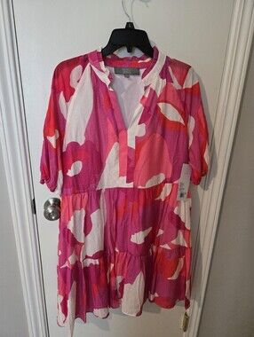 Bright Pink & White Floral Tiered Dress